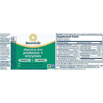 Renew Life Digestive Duo Probiotic + Enzymes; Probiotic Promotes Digestive Health