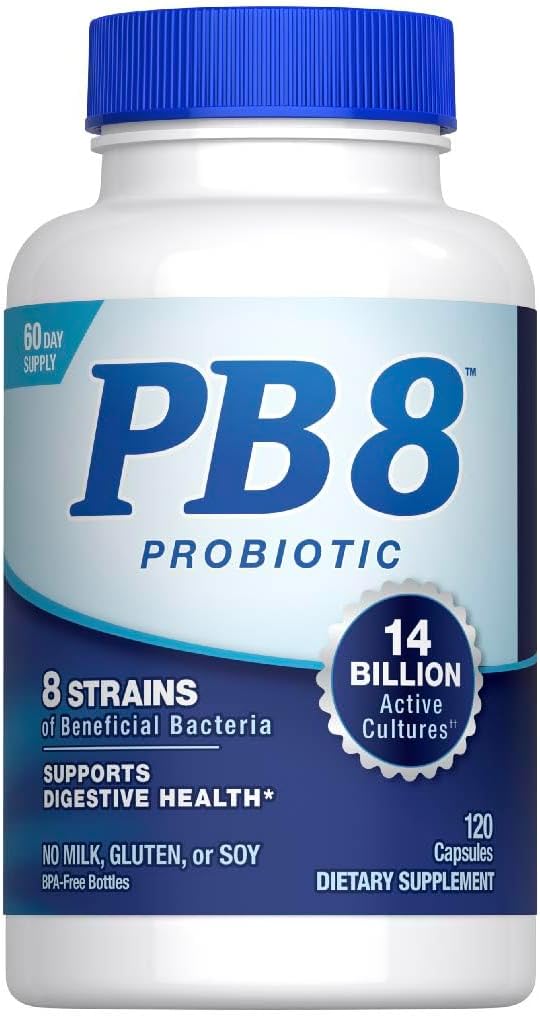 PB8 Probiotic | 14 Billion CFU | 120 Capsules | 8 Strains | for Women and Men | Gluten, Soy, and Milk Free Supplement