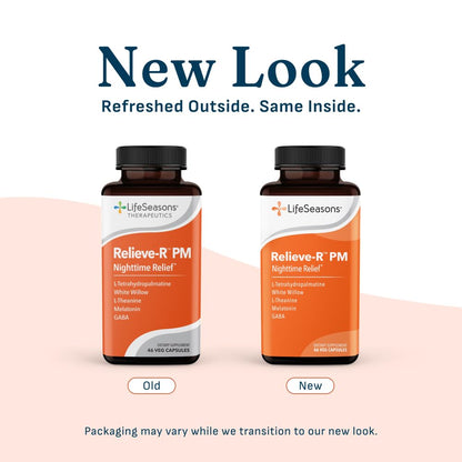 LifeSeasons Relieve-R PM - Eases Nighttime Aches & Discomfort - Relaxes Muscles - Calms The Nervous System - Supports Natural Sleep Cycles & Non Habit Forming - 46 Capsules