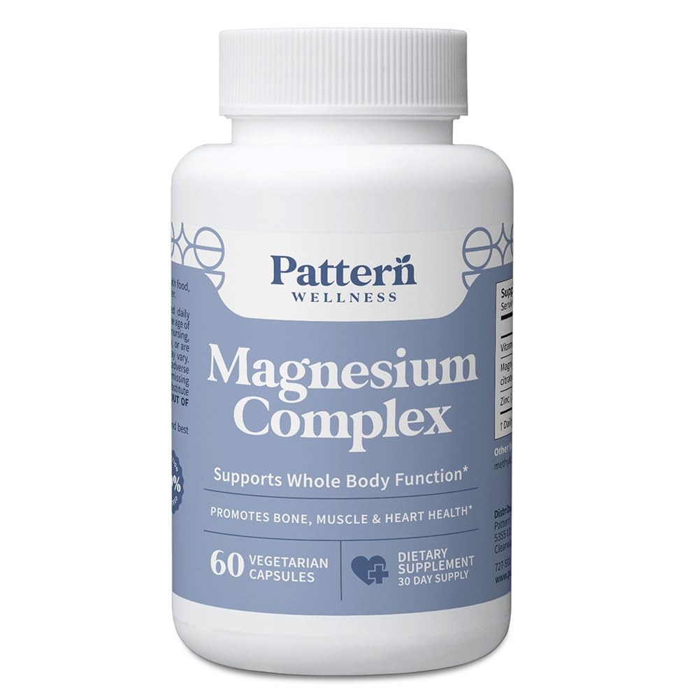 Pattern Wellness Magnesium Complex Supplement – 60 Vegan Capsules | Supports Muscle, Bone & Relaxation Health – with Zinc & Vitamin D – Daily Support Formula