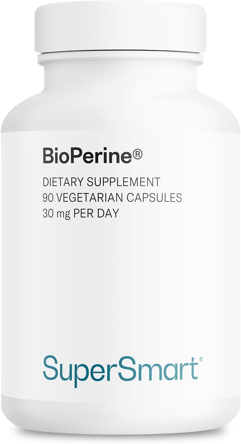 SuperSmart Bioperine 30mg per Day (95% Piperine) - Black Pepper Extract Supplement - Absorption Enhancer - Digestive Enzymes Support | Non-GMO & Gluten Free - 90 Vegetarian Capsules