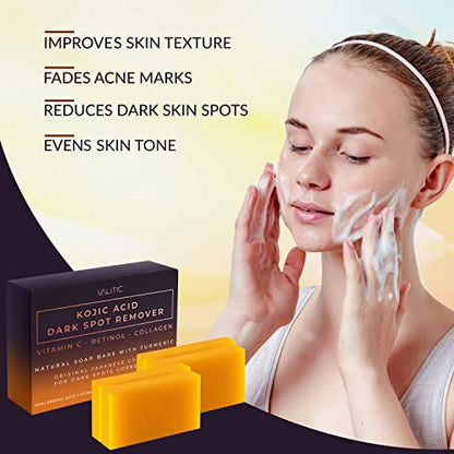 VALITIC Kojic Acid Dark Spot Remover Soap Bars with Vitamin C, Retinol, Collagen