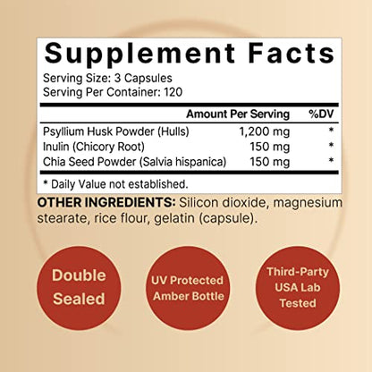 NatureBell Psyllium Husk Capsules 1500mg Per Serving, 360 Count, with Inulin