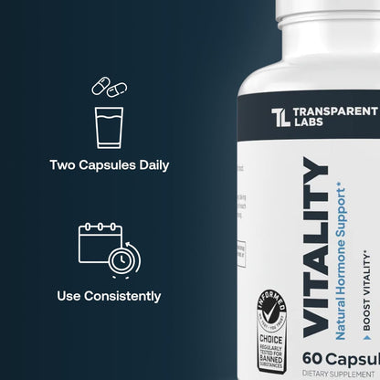 Transparent Labs Vitality Testosterone Booster - Testosterone Supplement for Men with Ashwagandha KSM-66, PrimaVie Shilajit Extract, & DIM to Support Vitality, & Bioavailable Testosterone - 60 Count