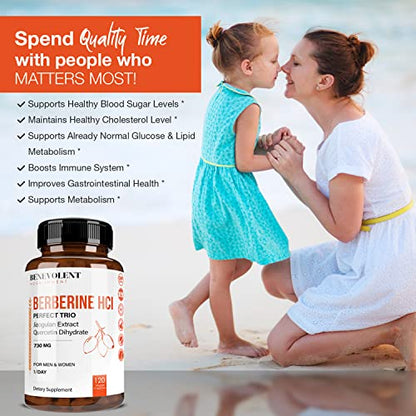 Premium Berberine HCL 730mg - 120 VCAPS Perfect Trio Complex with Non-GMO Jiaogulan