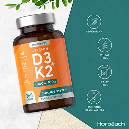 Vitamin D3 K2 High Strength Tablets | 365 Count | Vitamin D3 4000iu and Vitamin K2 MK7