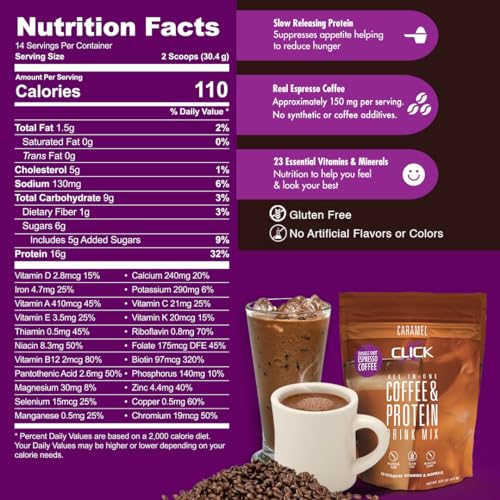 CLICK Coffee Protein Powder | Double Shot Espresso | 16g Protein | 23 Essential
