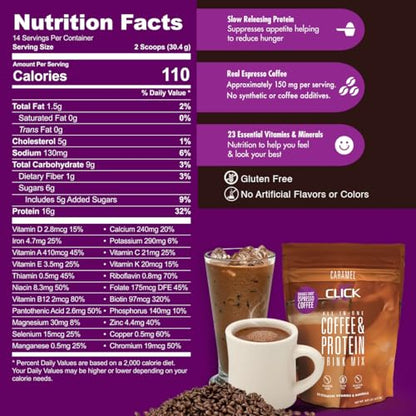 CLICK Coffee Protein Powder | Double Shot Espresso | 16g Protein | 23 Essential