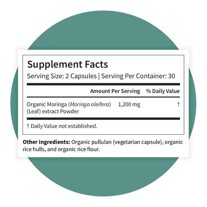 Pattern Wellness Organic Moringa Oleifera Supplement – Antioxidant Support & Cell Function – Whole Leaf Complete Formula – Vegan, Non-GMO– 60 Capsules