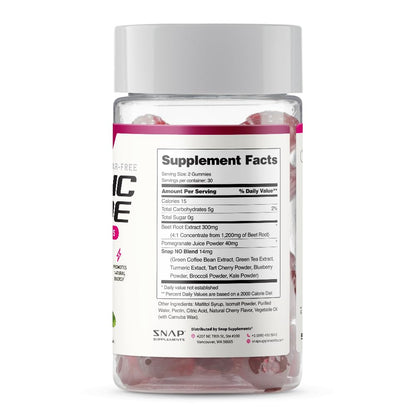 Snap Supplements Nitric Oxide Beet Root Gummies, Cherry, 60 Count (2-Pack) | Sugar Free, For Men & Women, Heart Health & Circulation, Organic Beetroot Extract, Natural Energy, B12, Beets Gummies