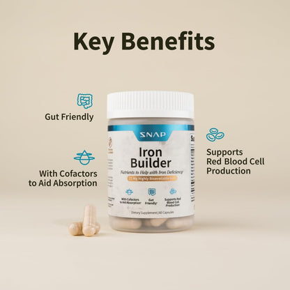 Snap Supplements Natural Iron Builder Supplements, 60 Vegan Capsules