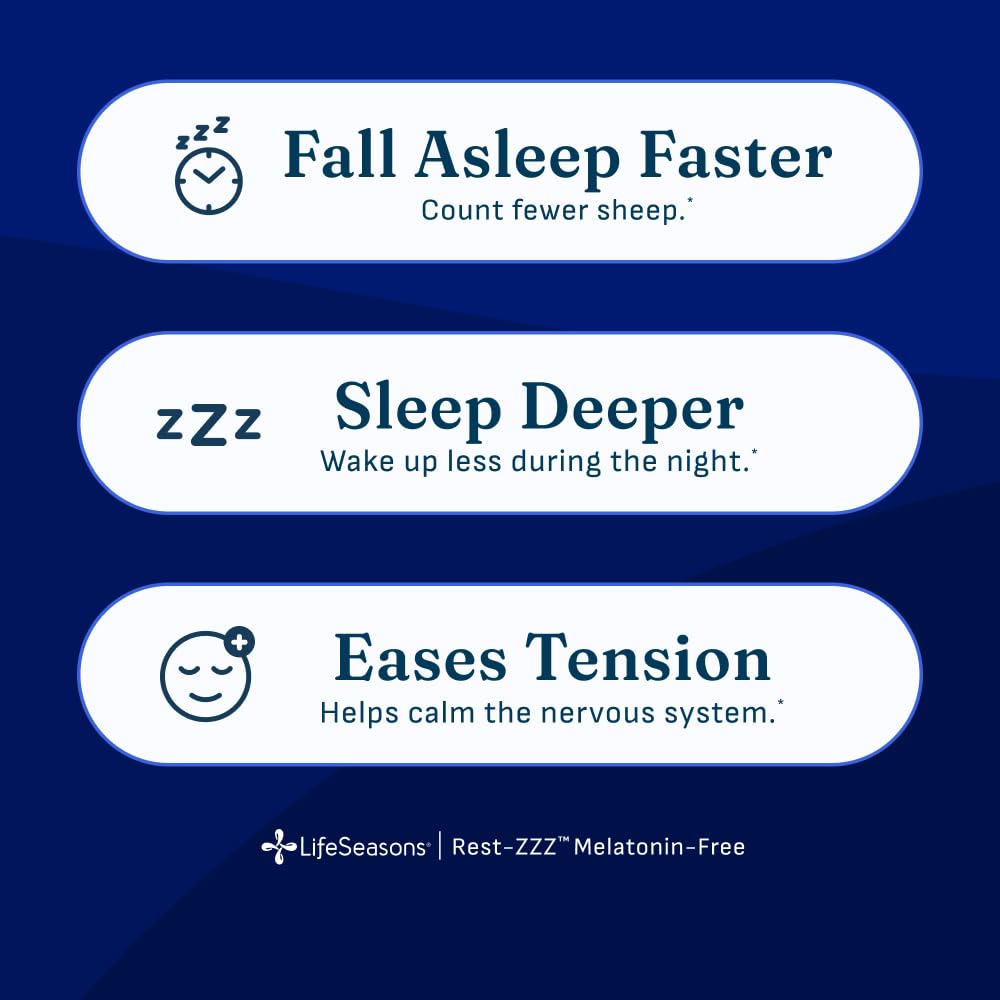 LifeSeasons Rest-ZZZ - Natural Sleep Support Supplement - Fall Asleep & Stay Asleep - Calms Nervous System - Ease Muscle Tension & Restlessness - Low Dose Melatonin GABA & Chamomile - 60 Capsules