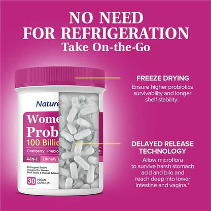 NatureMyst Women’s Probiotics 100 Billion, 20 Targeted Strains with Organic Cranberry