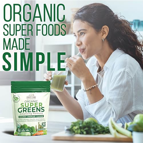 COUNTRY FARMS Super Greens Natural Flavor, 50 Organic Super Foods, USDA Organic