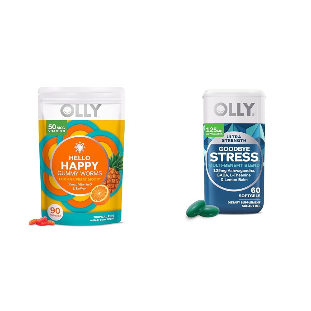 OLLY Hello Happy Gummy Worms, Mood Balance Support, Vitamin D, Saffron, Adult 