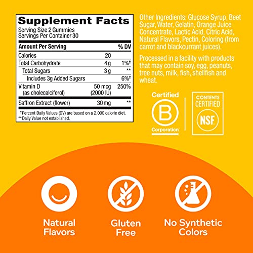 OLLY Hello Happy Gummy Worms, Mood Balance Support, Vitamin D, Saffron, Adult Chewa