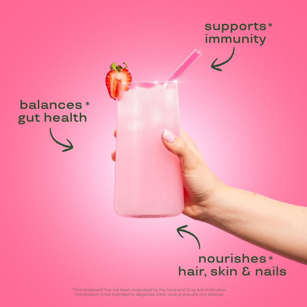 Bloom Nutrition Bovine Colostrum Powder, Strawberries & Cream, 25 Servings | Gut Health, Immune Support, Hair Growth & Beauty Supplement, Gluten Free, Sugar Free