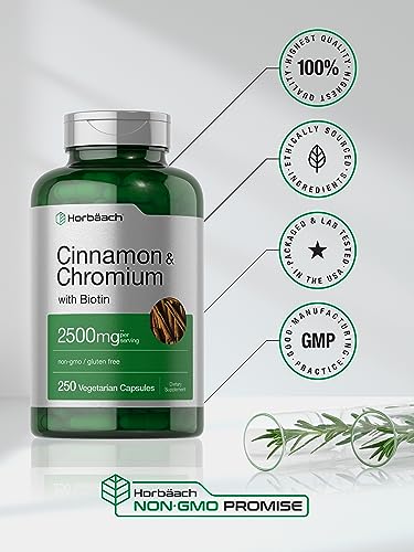 Cinnamon with Chromium Picolinate 2500mg | 250 Capsules | Plus Biotin | Vegetarian