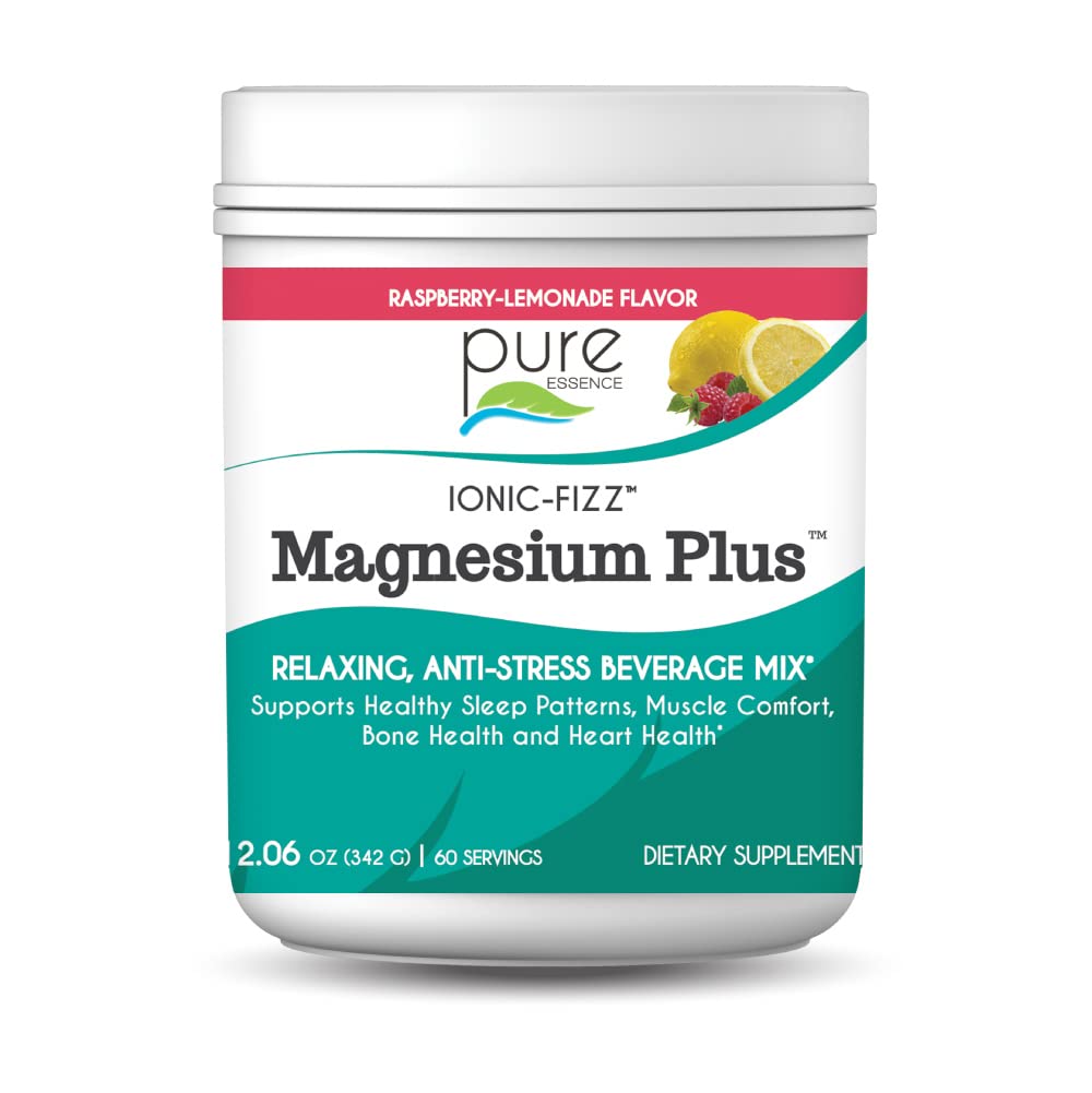 Pure Essence Labs Ionic Fizz Magnesium Plus, Anti-Stress Supplement Drink Powder, Gluten Free and Non-GMO Magnesium Powder, Raspberry Lemonade Flavor, 12.06 oz