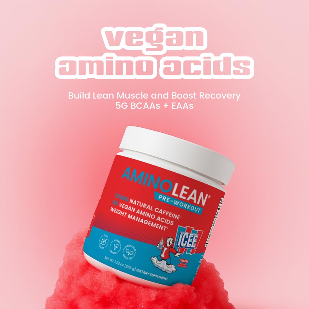 AminoLean Pre Workout Powder & Natural Amino Energy with Vegan BCAA + EAA | Jitter-Free Preworkout Energy from Green Tea + Amino Acids & Weight Management for Women & Men - Vegan, Zero Sugar, No Crash