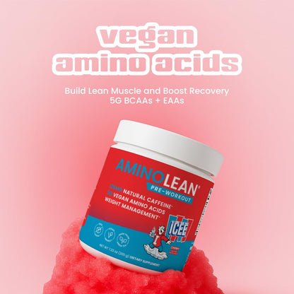 AminoLean Pre Workout Powder & Natural Amino Energy with Vegan BCAA + EAA | Jitter-Free Preworkout Energy from Green Tea + Amino Acids & Weight Management for Women & Men - Vegan, Zero Sugar, No Crash