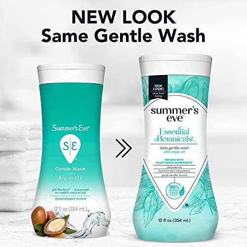 Summer's Eve Essential Botanicals Gentle Wash with Argan Oil, Removes Odor, pH balanced, 12 fl oz