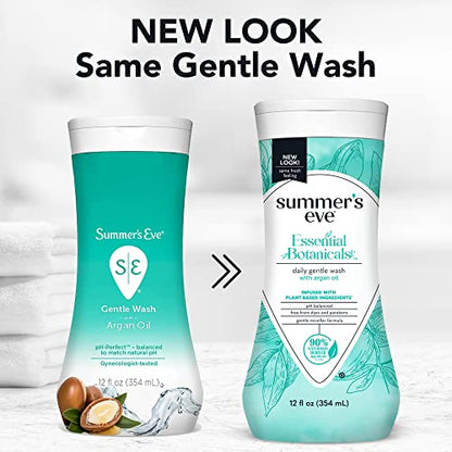 Summer's Eve Essential Botanicals Gentle Wash with Argan Oil, Removes Odor, pH balanced, 12 fl oz