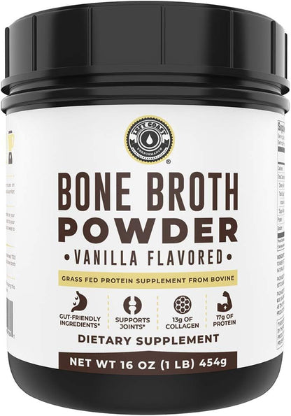 Left Coast Performance Vanilla Bone Broth and Multi Collagen Powder for Joint, Hair, Skin, and Nails Support