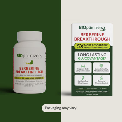 BIOptimizers Berberine Breakthrough Supplement - Metabolic Support –Healthy Metabolism - 60 Capsules – Vegetarian, Gluten-Free, Soy-Free