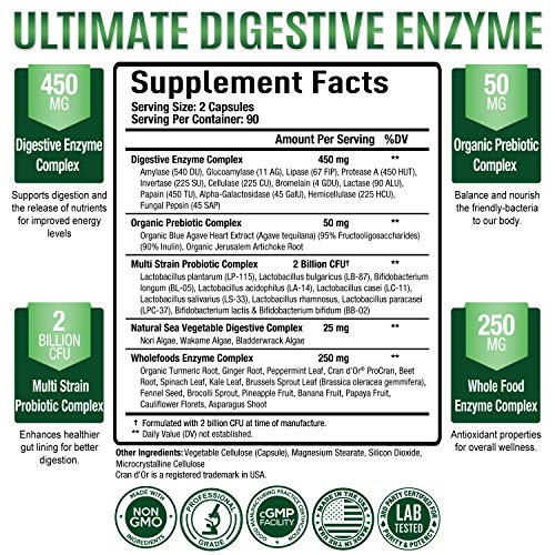 Purely Optimal Premium Digestive Enzymes Plus Prebiotics & Probiotics - for Better Digestio