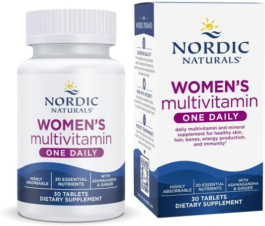 Nordic Naturals Women's Multivitamin One Daily, Energy, Hair & Skin Support | 20 Essential Nutrients for Skin, Hair, Energy & Bone Support. Immunity Supplement. One Daily Tablet. 30 Servings.