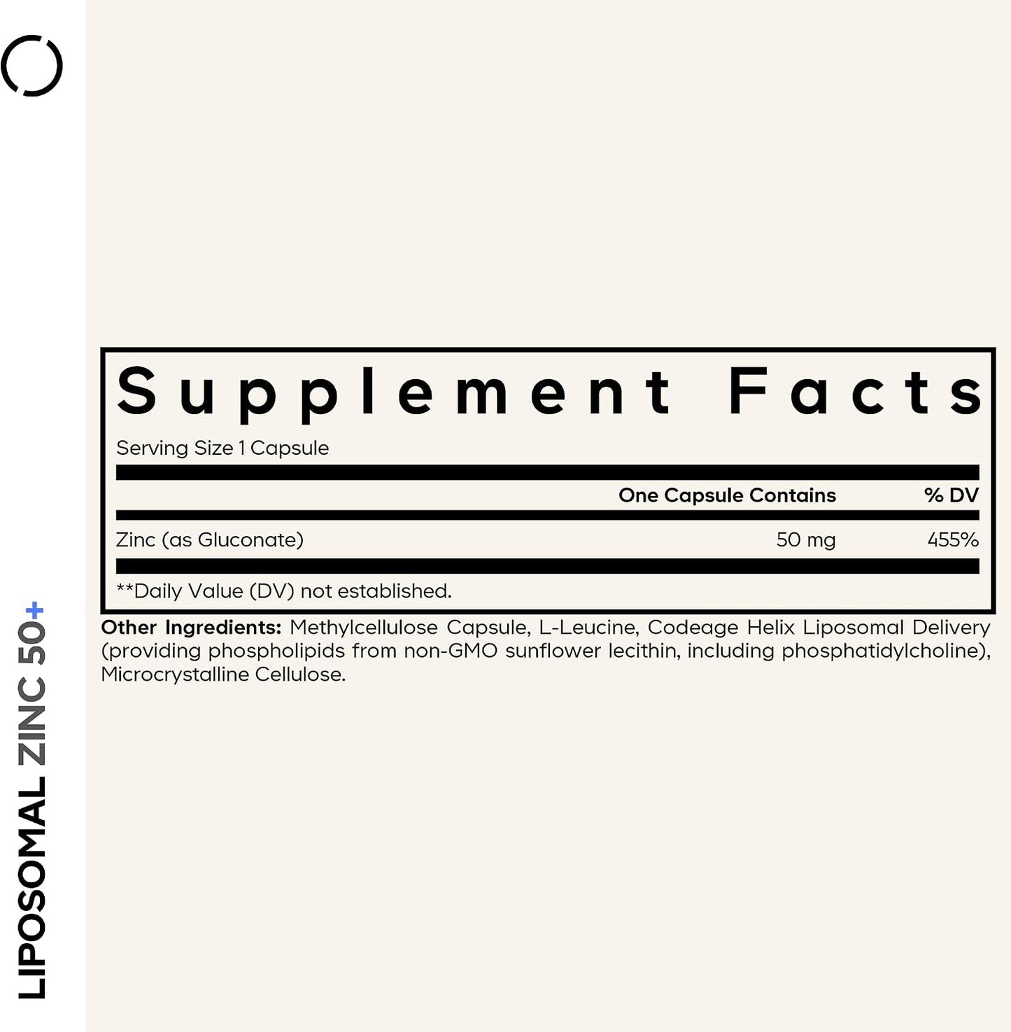 Codeage Liposomal Zinc 50mg, Zinc Gluconate, Vegan, 100 Capsules | Zinc gluconate 50mg, liposomal delivery. One capsule per day. Three-month supply. Vegan, non-GMO.