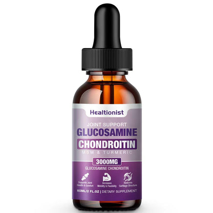 2 Pack Glucosamine Chondroitin MSM Liquid Drops, Extra Strength Joint Support Supplement for Adults Men & Women, Quercetin Boswelia, Bromelain, Antioxidant Immune Support (4 Fl oz)