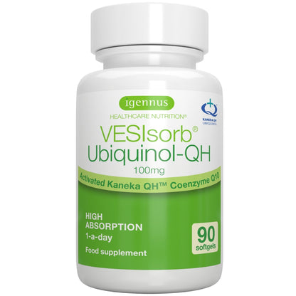 Igennus Advanced VESIsorb Ubiquinol 100mg, 90 Softgels | Water-Soluble Coenzyme Q10 Supplement for Energy & Heart, 600% Bioavailability, Fast-Acting, 3-Month Supply