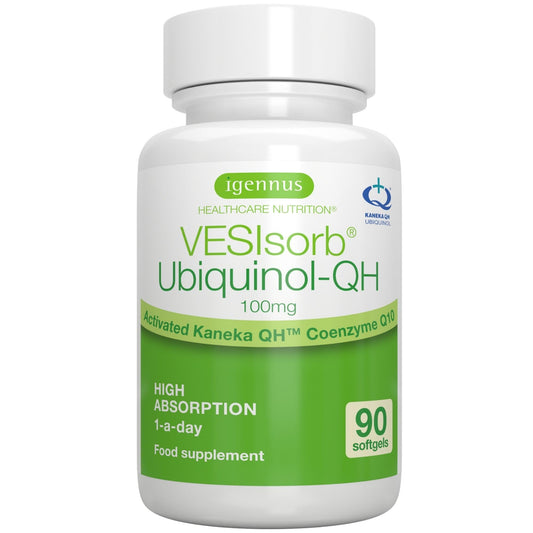Igennus Advanced VESIsorb Ubiquinol 100mg, 90 Softgels | Water-Soluble Coenzyme Q10 Supplement for Energy & Heart, 600% Bioavailability, Fast-Acting, 3-Month Supply