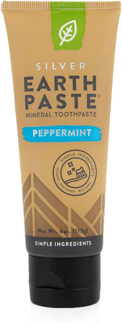 Redmond Earthpaste with Silver - Natural Non-Fluoride Toothpaste, 4 Ounce Tube (Peppermint)