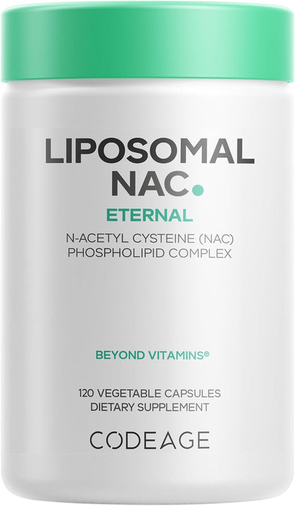 Codeage Liposomal NAC, N-Acetyl L-Cysteine, Free-Form, Vegan, 120 Capsules | Liposomal free-form NAC (N-acetyl L-cysteine), 900 mg per serving. Two-month supply. Gluten-free, dairy-free, vegan, non-GMO.