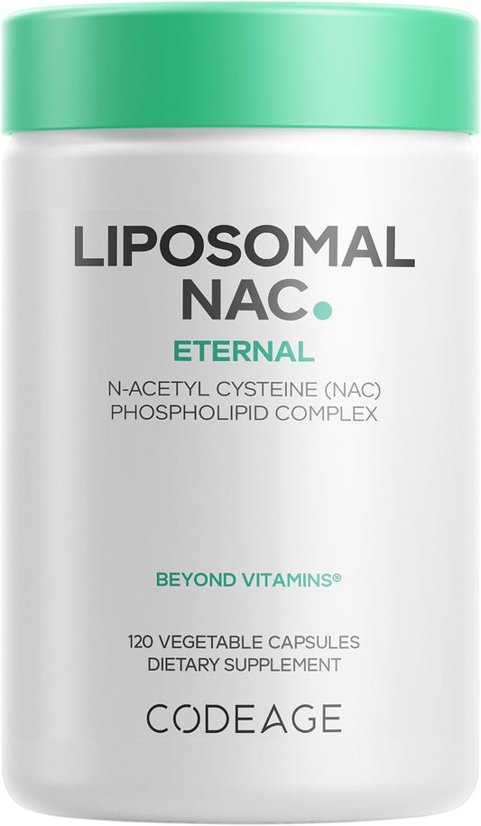 Codeage Liposomal NAC, N-Acetyl L-Cysteine, Free-Form, Vegan, 120 Capsules | Liposomal free-form NAC (N-acetyl L-cysteine), 900 mg per serving. Two-month supply. Gluten-free, dairy-free, vegan, non-GMO.