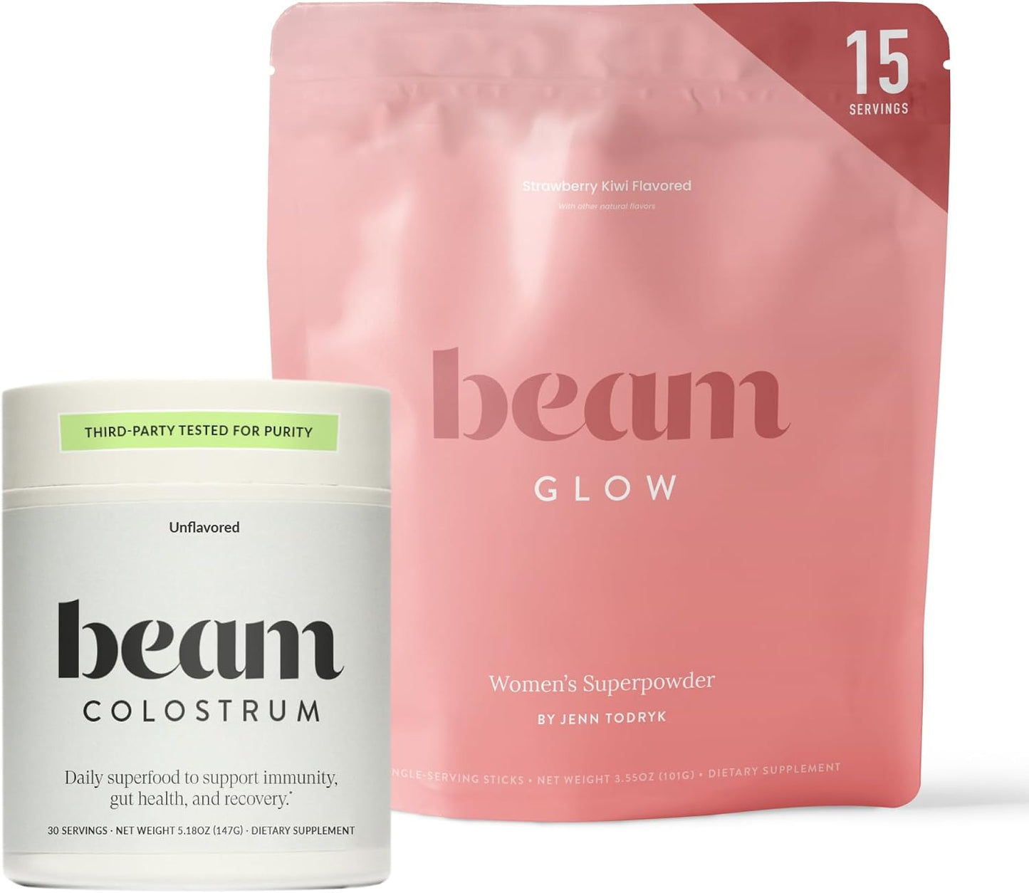 BEAM Glow + Colostrum Powder Bundle – Beauty and Gut Health Superfood Duo for Radiant Skin, Healthy Hair, Immune Support, Digestive Balance, Hydration, and Daily Wellness from Within