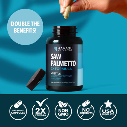 Saw Palmetto and Nettle Root Extract, Prostate Health Supplement, 120 Count | DHT Blocker and Prostate Health Supplement for Men, Supports Urinary Tract Health and Flow, Vegan, Non-GMO, 60-Day Supply