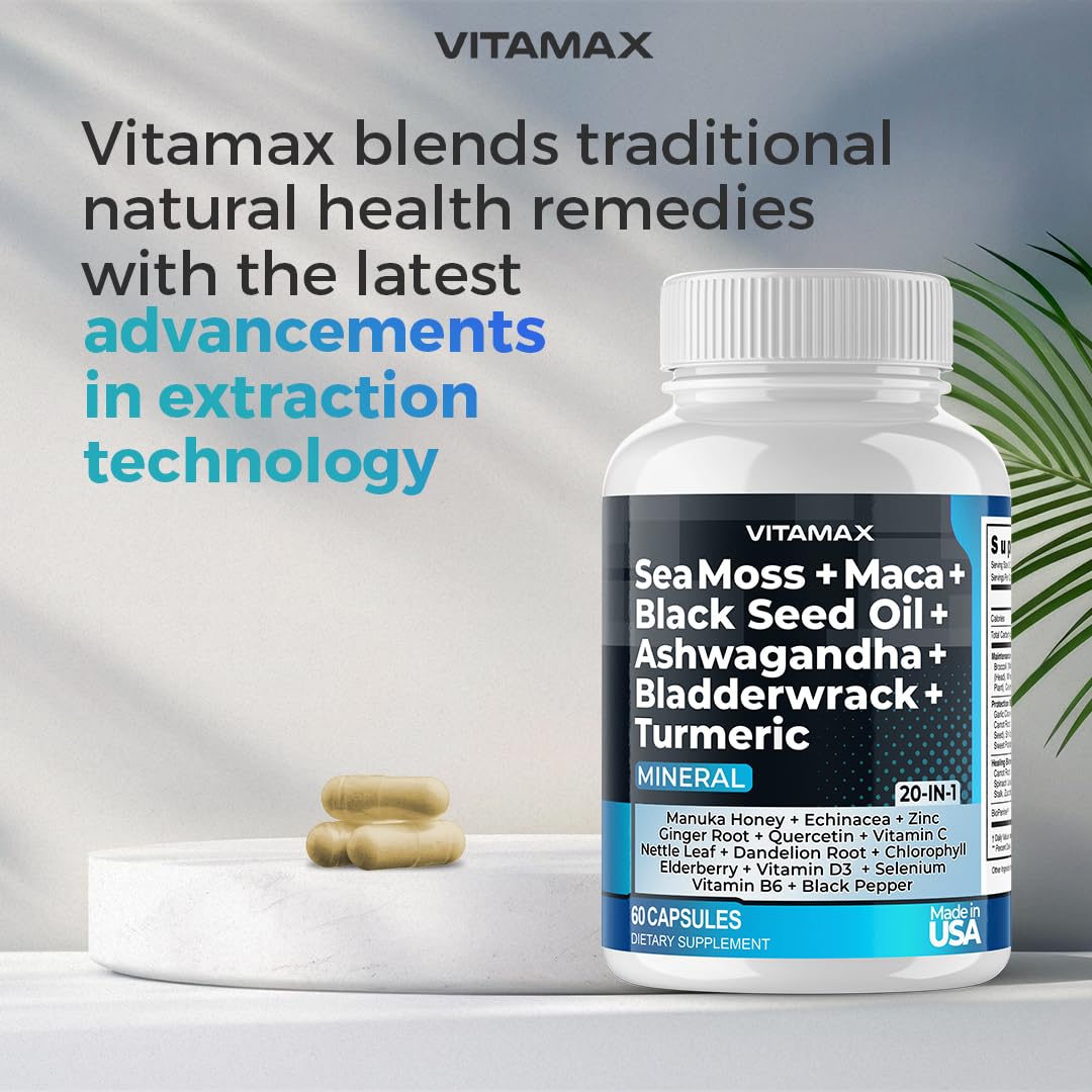 Sea Moss, Maca, Black Seed Oil, Ashwagandha, Bladderwrack, Turmeric