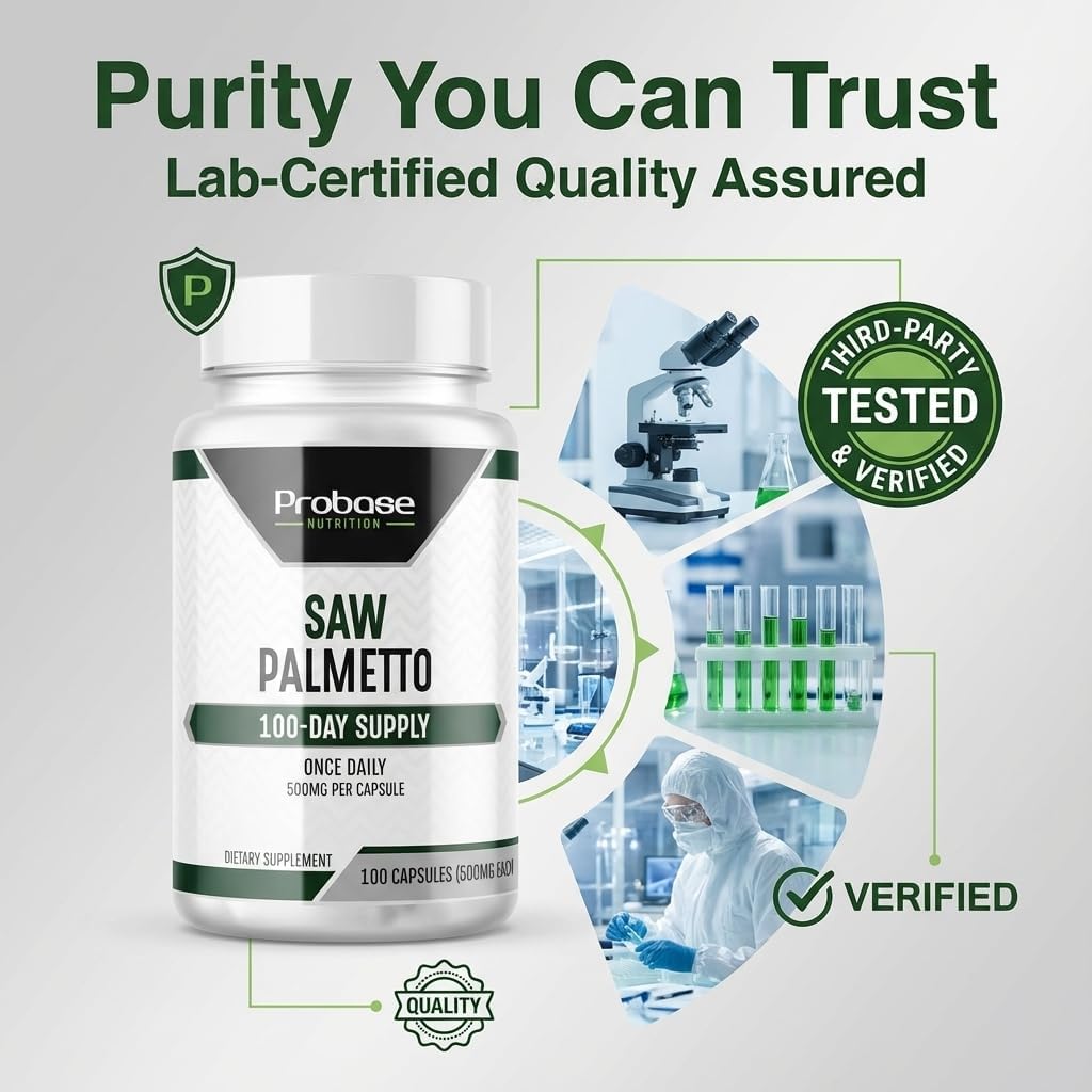 Probase Nutrition Saw Palmetto Herbal Supplement for Prostate and Urinary Health Support, 500mg, 100 Capsules, 3+ Month Supply