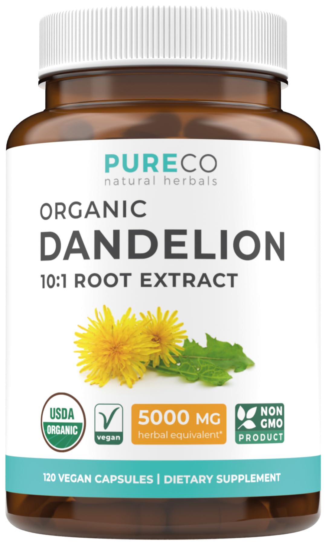 USDA Organic Dandelion Root Extract - High Potency 10:1 Dandelion Root Supplement with 5000mg Herbal Equivalent Strength for Liver Cleanse Detox & Repair Support - Vegan & Non-GMO (2 Month Supply)