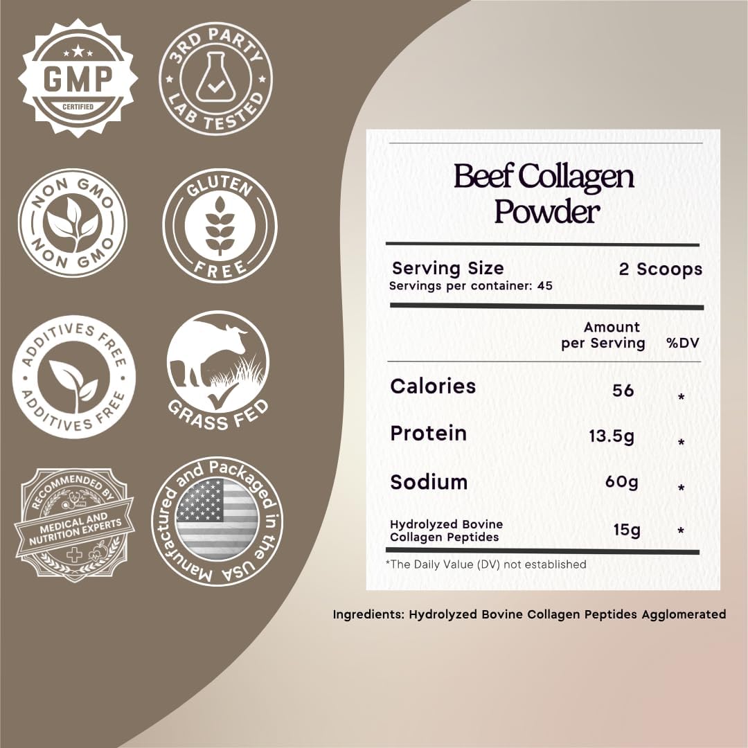 Grass-Fed Agglomerated Hydrolyzed Collagen Peptides 1.5 lb. Anti-Aging Protein for Healthy Hair, Skin & Joints. Paleo Friendly, GMO and Gluten Free, Pasture-Raised Bovine.