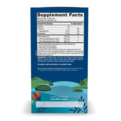 Nordic Naturals Arctic Cod Liver Oil, Lemon - 180 Soft Gels - 750 mg Total Omega-3s with EPA & DHA - Heart & Brain Health, Healthy Immunity, Overall Wellness - Non-GMO - 60 Servings | 750mg Total Omega-3s per serving. Heart & brain health, immunity suppor
