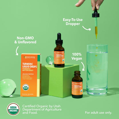 Organic Turmeric Supplement Liquid Drops, Unflavored,1 Fl Oz, 30 Servings | Liquid Turmeric with Black Pepper, USDA Certified, Vegan, Non-GMO 1000mg Curcumin for Movement and Immune Support