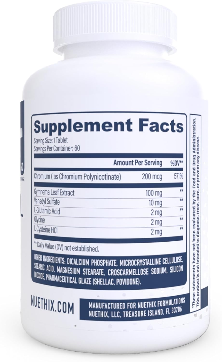 NuEthix Formulations SLIN-Trol, Glucose Disposal Agent Pills for Men & Women, Nutrient Partitioning Supplement with Chromium Polynicotinate, & Glycine, Effective Carb Absorption, Non-GMO, 60 Servings