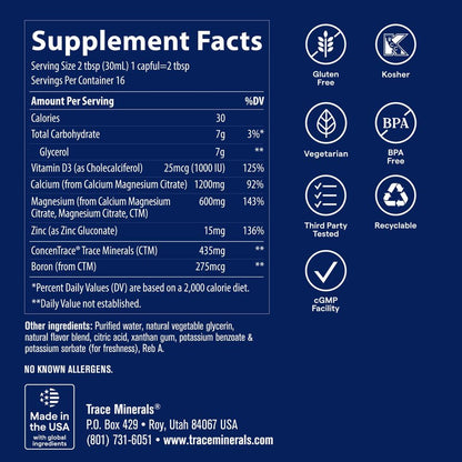 Trace Minerals Liquid Cal Mag Zinc with Vitamin D3, 30 fl oz, Strawberry