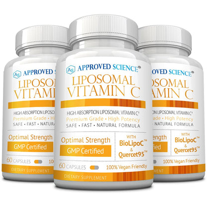 Approved Science Liposomal Vitamin C with Quercetin - 1100 mg - 60 Capsules - Immune Support, Boost Collagen, Antioxidant - High Absorption - Fat Soluble - Non GMO - Vegan - Made in the USA