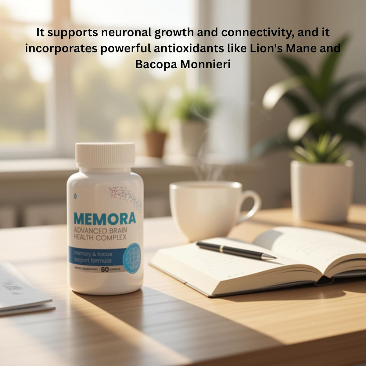 Memora Brain & Memory Support Supplement – Cognitive Function, Mental Clarity & Focus Formula with Lion’s Mane, Bacopa Monnieri, Ginkgo Biloba, Rhodiola & Panax Ginseng – 60 Capsules